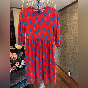 Stella McCartney Bright Red Dress with Blue Floral Pattern